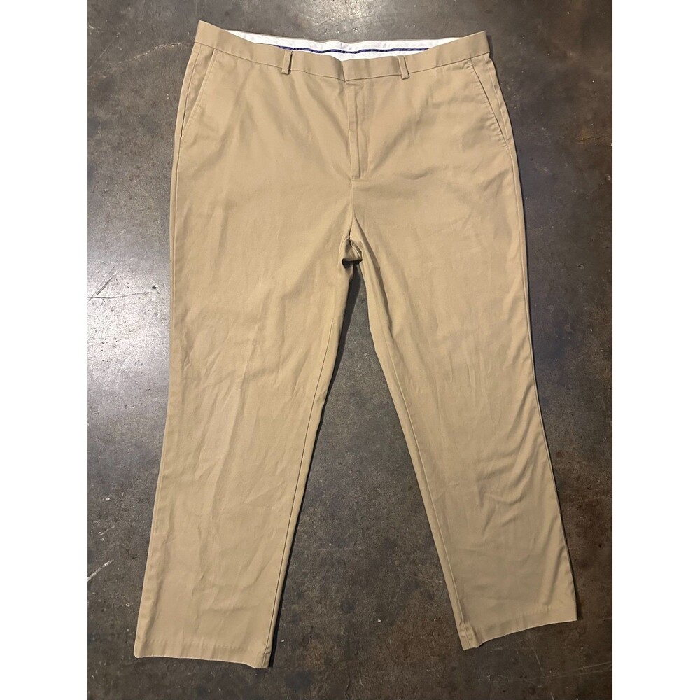 Alan Flusser Mens Dress Pants 42x32 Khaki Tan 100% Cotton Flat Front